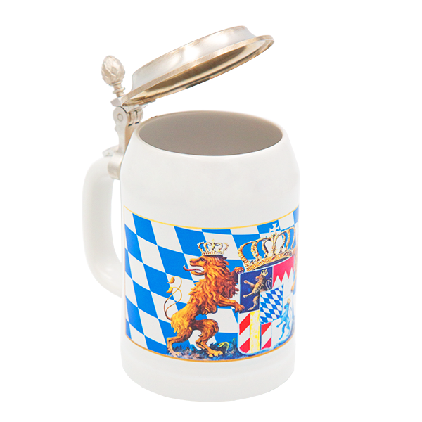 Bayerischer Krug mit Wappen, Raute und Zinndeckel